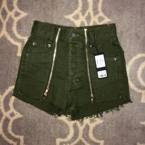 Hunter Green Zip Up Mini Shorts